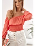 Coral short blouse with ruffles at the bottom MP29390 - Online store - Boutique